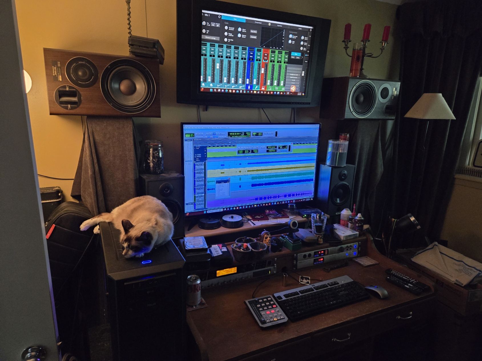 Emphatic Audio control room desk and monitors at an angle